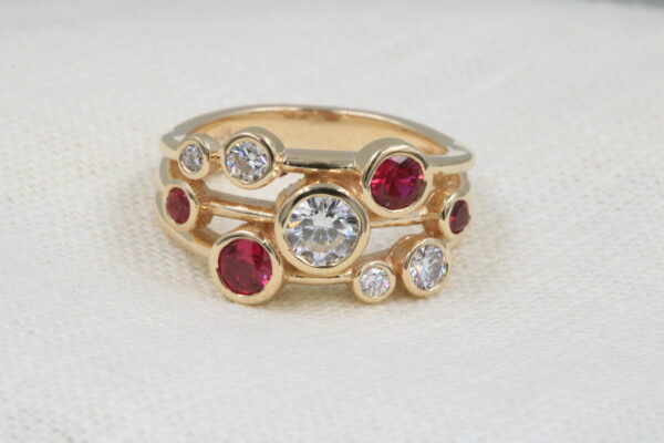 9ct Yellow Gold Ruby & Diamond Bubble Ring - Image 2