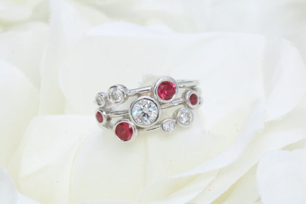 9ct White Gold Ruby & Diamond Bubble Ring