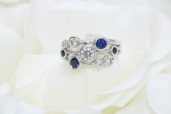 9ct White Gold Sapphire & Diamond Bubble Ring