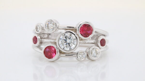 9ct White Gold Ruby & Diamond Bubble Ring - Image 2