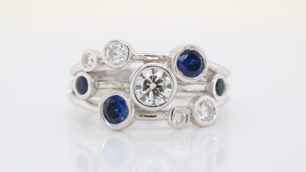 9ct White Gold Sapphire & Diamond Bubble Ring - Image 2